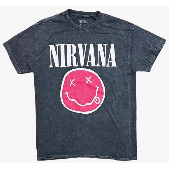 Nirvana T-Shirt Live 1993 Concert Tour Daze Smile Distressed Vintage Wash Tee - Picture 2 of 4